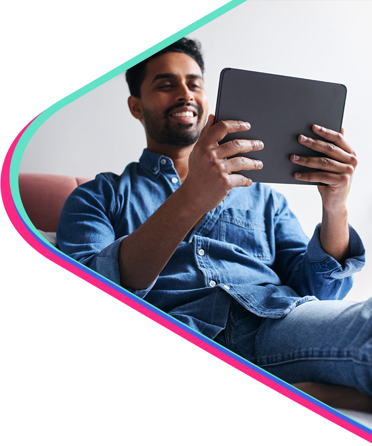 man watching video on tablet